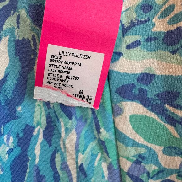 Lilly Pulitzer Blue coastal print romper halter style pockets resort vacation M - Picture 9 of 9